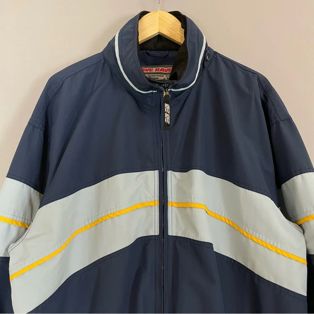 Vintage Wave Rave Jacket Men Snowboarding Blue Nylon 90s Zipper Yellow Coat‎